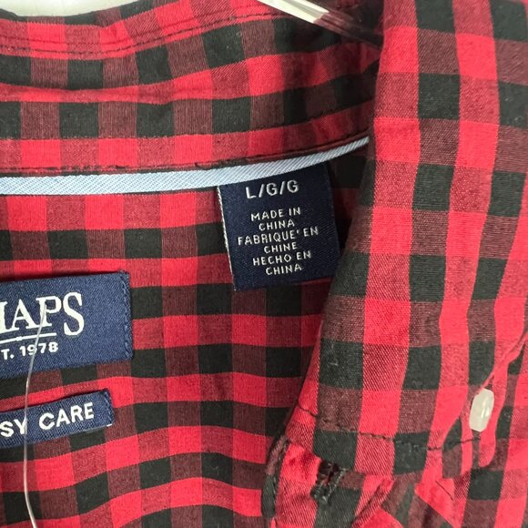 NWT Chaps Easy Care Buffalo Check Plaid Buttondown Shirt Red Black Size Large L - Picture 6 of 11